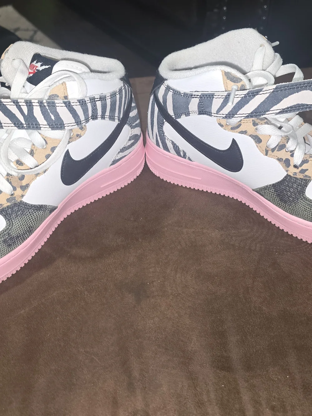 Nike Women's Multicolor Animal Print High-Top Athletic Shoes with Pink Sole